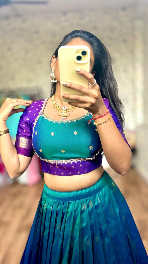 Gadwal Royal Pecock blue Maggam Work lehenga set
