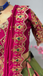 Kanchipuram Lehenga with heavy cutwork duptta