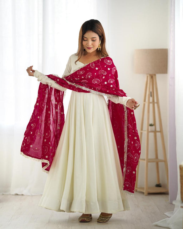 Anarkali Gowns Heavy dupatta pure vichitra silk