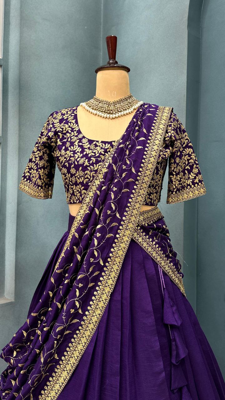 Luxurious Blooming Vichitra silk Stiched lehengas