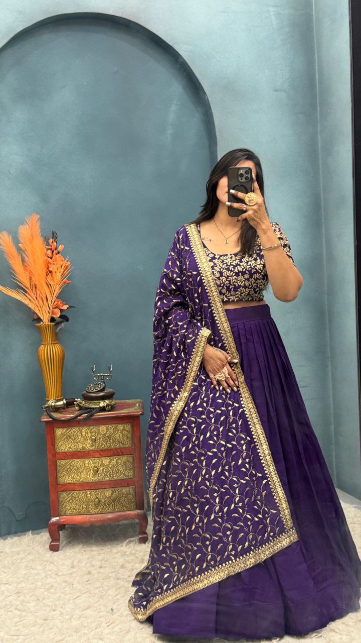 Luxurious Blooming Vichitra silk Stiched lehengas
