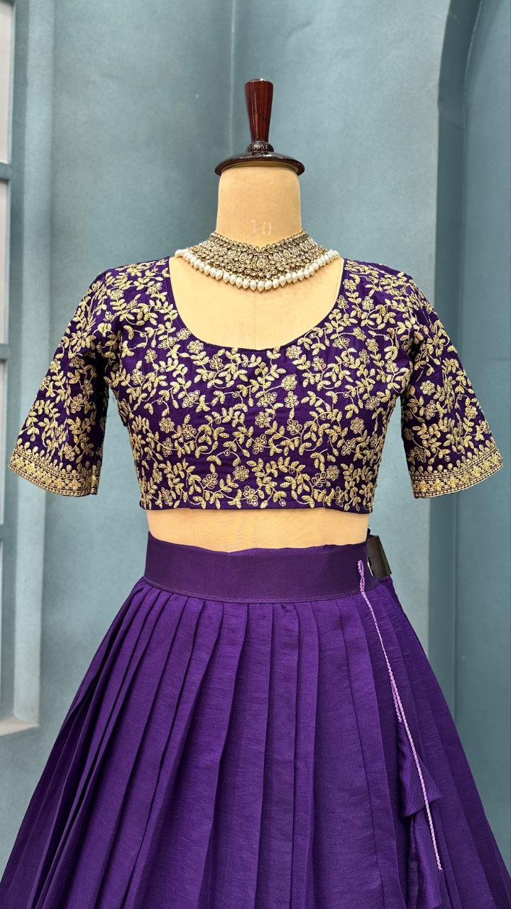 Luxurious Blooming Vichitra silk Stiched lehengas