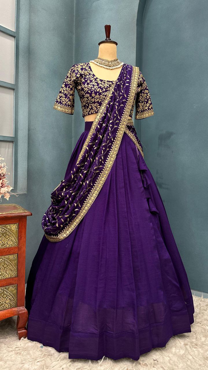 Luxurious Blooming Vichitra silk Stiched lehengas