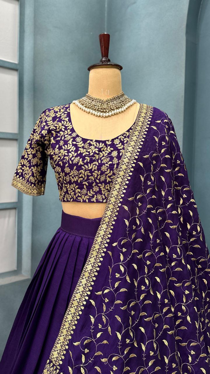 Luxurious Blooming Vichitra silk Stiched lehengas