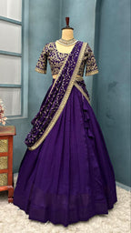 Luxurious Blooming Vichitra silk Stiched lehengas