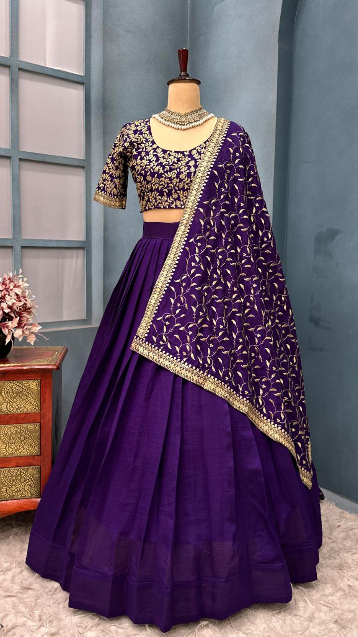 Luxurious Blooming Vichitra silk Stiched lehengas