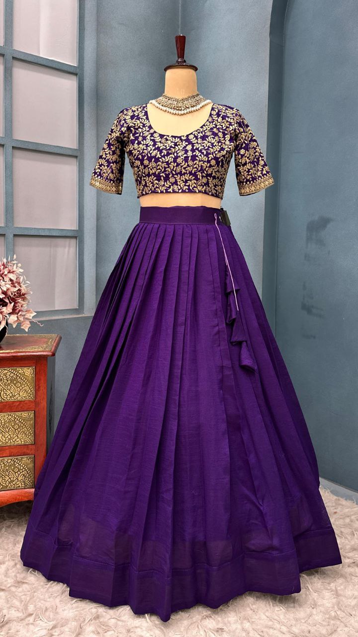 Luxurious Blooming Vichitra silk Stiched lehengas
