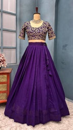 Luxurious Blooming Vichitra silk Stiched lehengas
