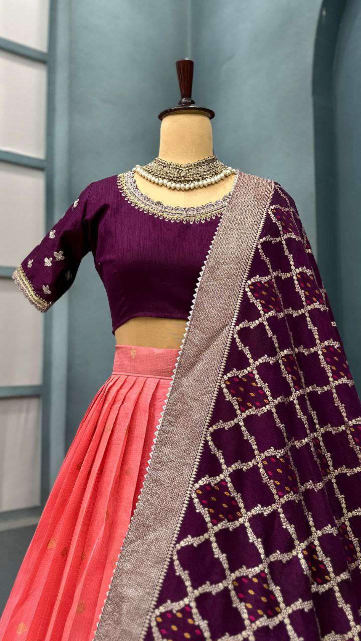 Luxurious Kota checks with rich Paithani border lehenga