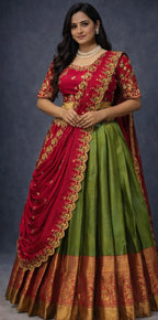 Kanchipuram Lehenga with heavy cutwork duptta