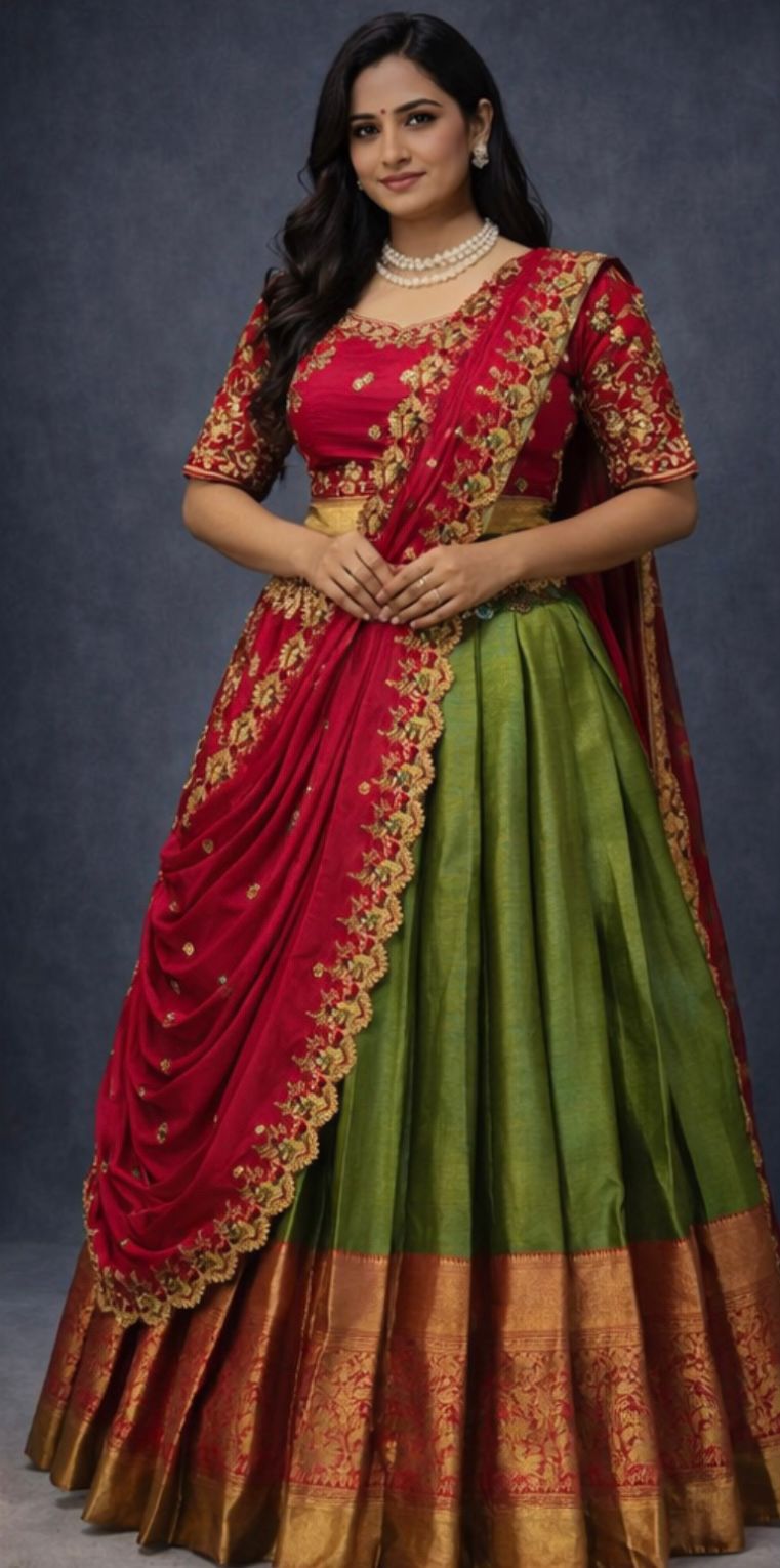Kanchipuram Lehenga with heavy cutwork duptta