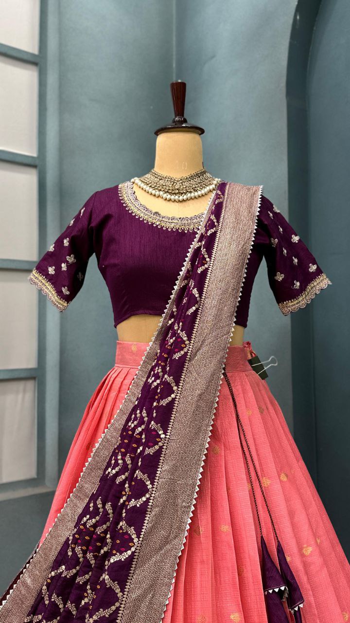 Luxurious Kota checks with rich Paithani border lehenga