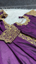 Kanchipattu SILK &nbsp;full stiched Lehenga CREAM AND WINE
