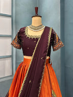Kanjivaram rust orange lehenga