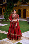 Rust Orange Lehenga - Embroidery Unstitched Blouse