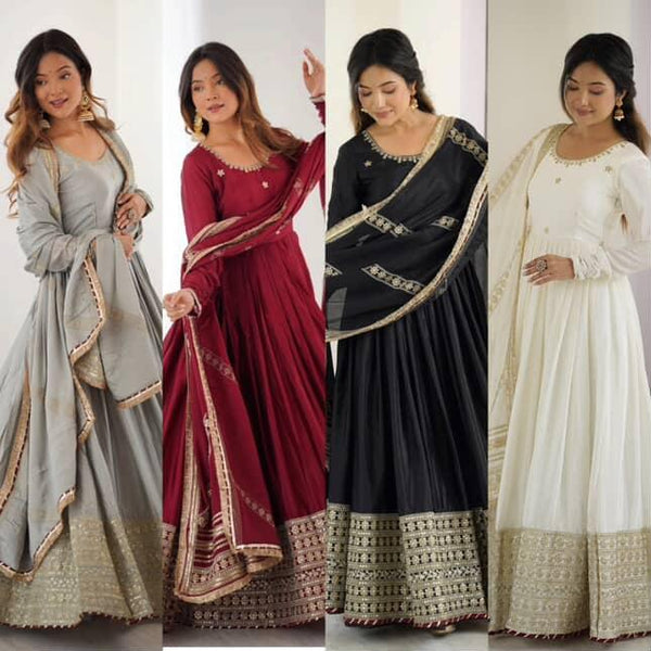 Anarkali Gowns Chinon silk Festival