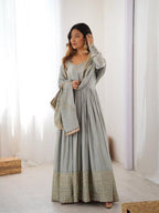 Anarkali Gowns Chinon silk Festival