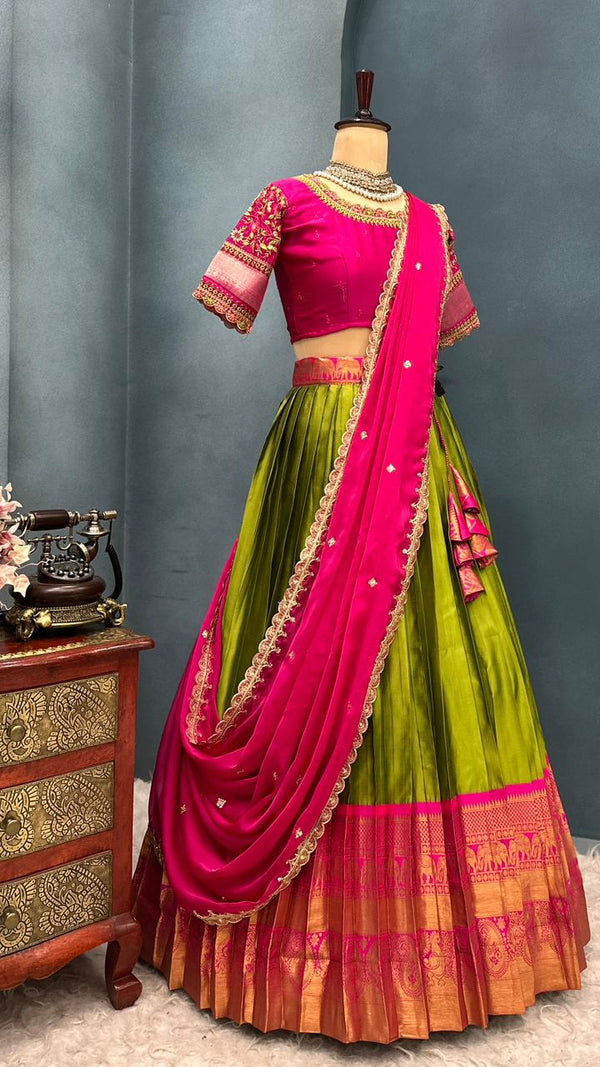 Kanjivaram Silk work fully Stitched Lehengas