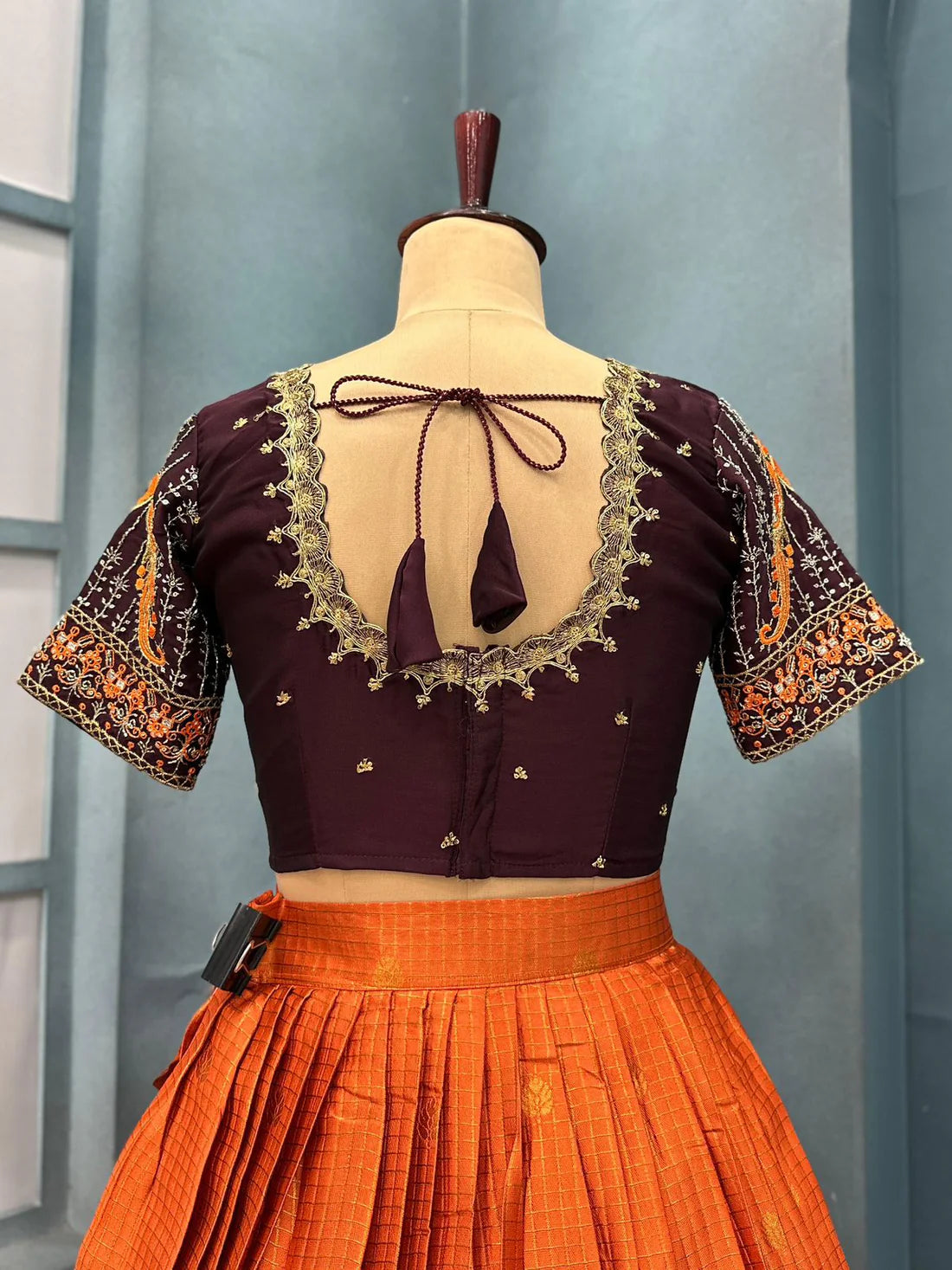 Kanjivaram rust orange lehenga