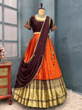 Kanjivaram rust orange lehenga
