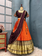 Kanjivaram rust orange lehenga
