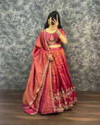 Tissue lehenga with embroidery work