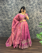 Tissue lehenga with embroidery work