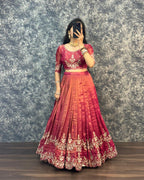 Tissue lehenga with embroidery work