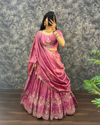 Tissue lehenga with embroidery work