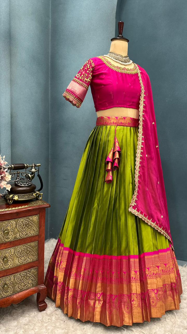 Kanjivaram Silk work fully Stitched Lehengas