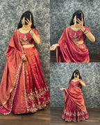 Tissue lehenga with embroidery work