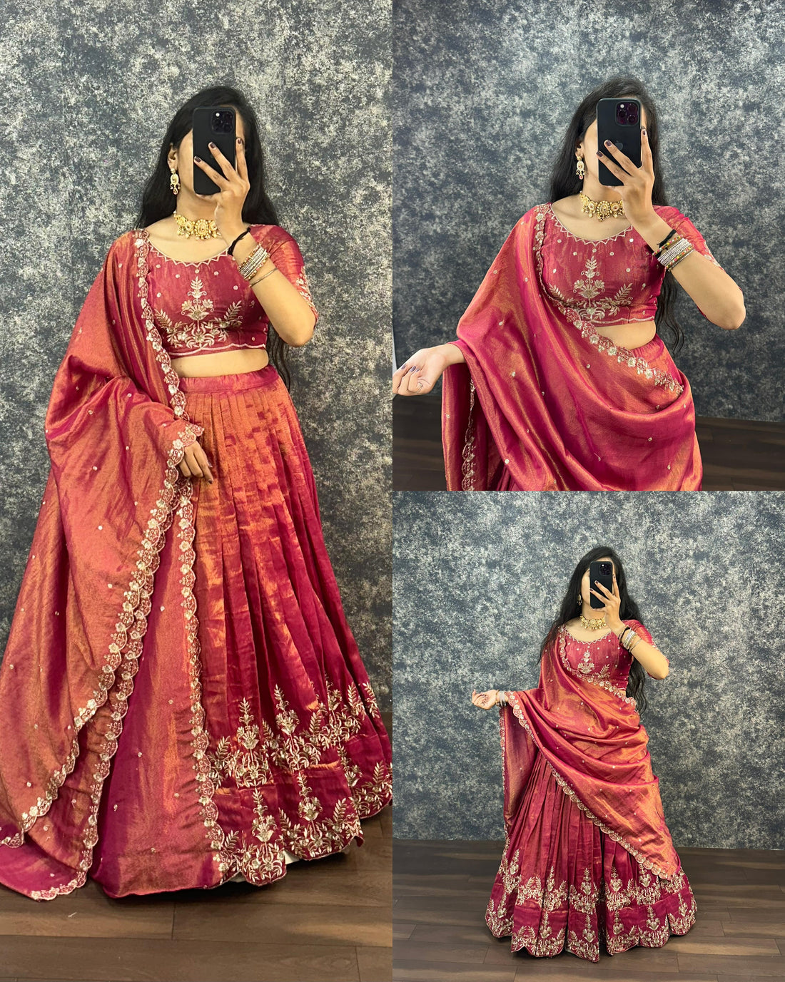 Tissue lehenga with embroidery work