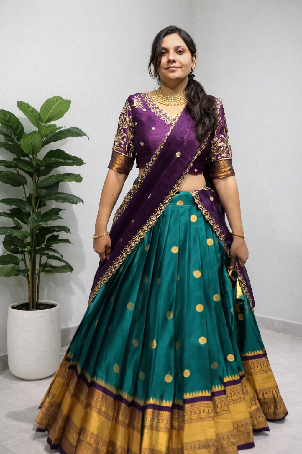 Fully Stitched Semi Kanjivaram silk Lehenga